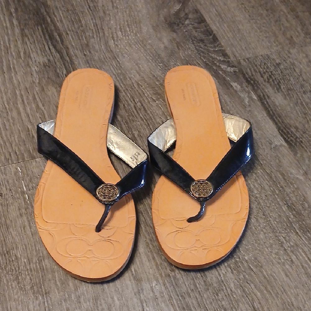 Coach Women's Black and Tan Sandals